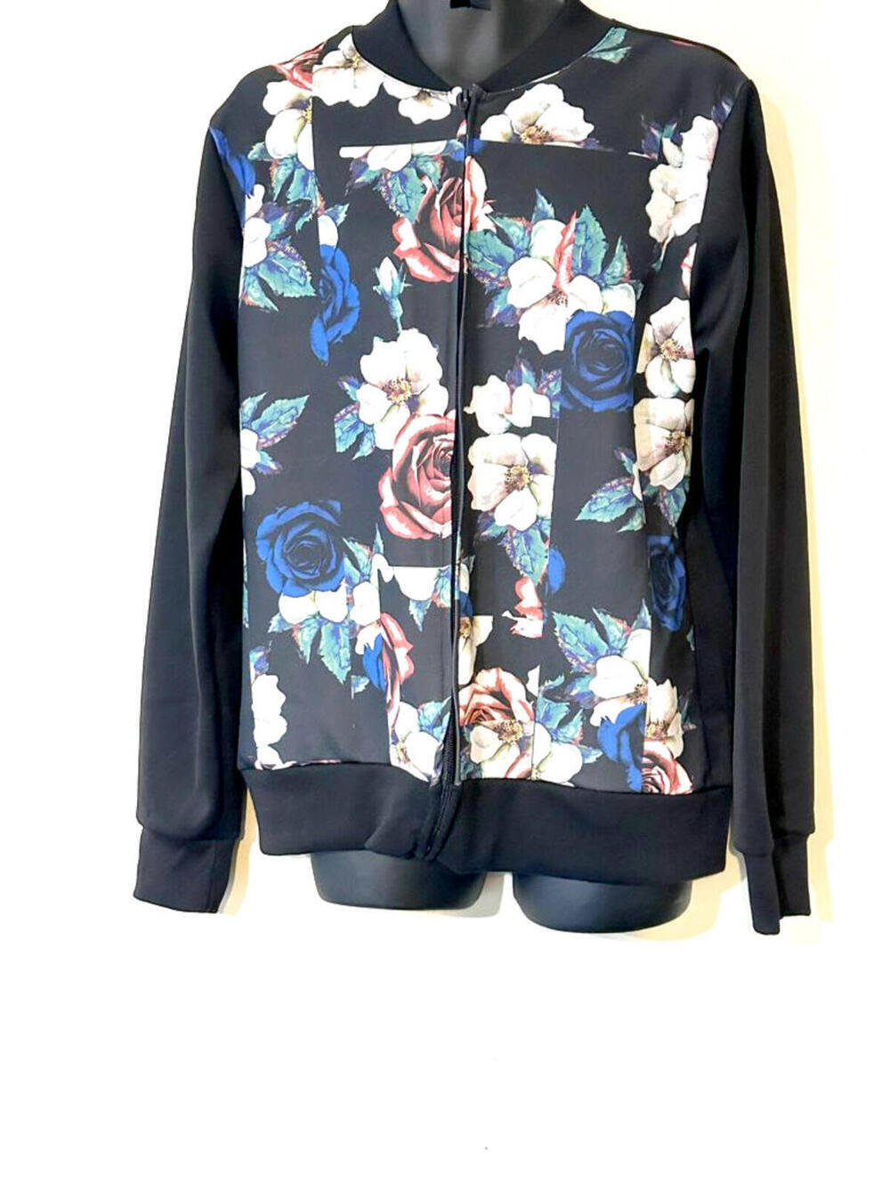 KDNK KSB-107 Black Track Jacket With Floral Rose Print
